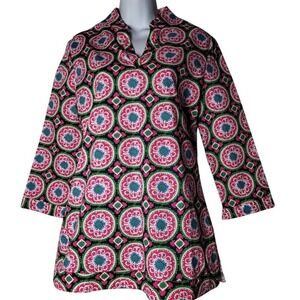Golftini Pink Green Blue Batik Geometric Tunic Top M 3/4 Sleeve Golf Preppy